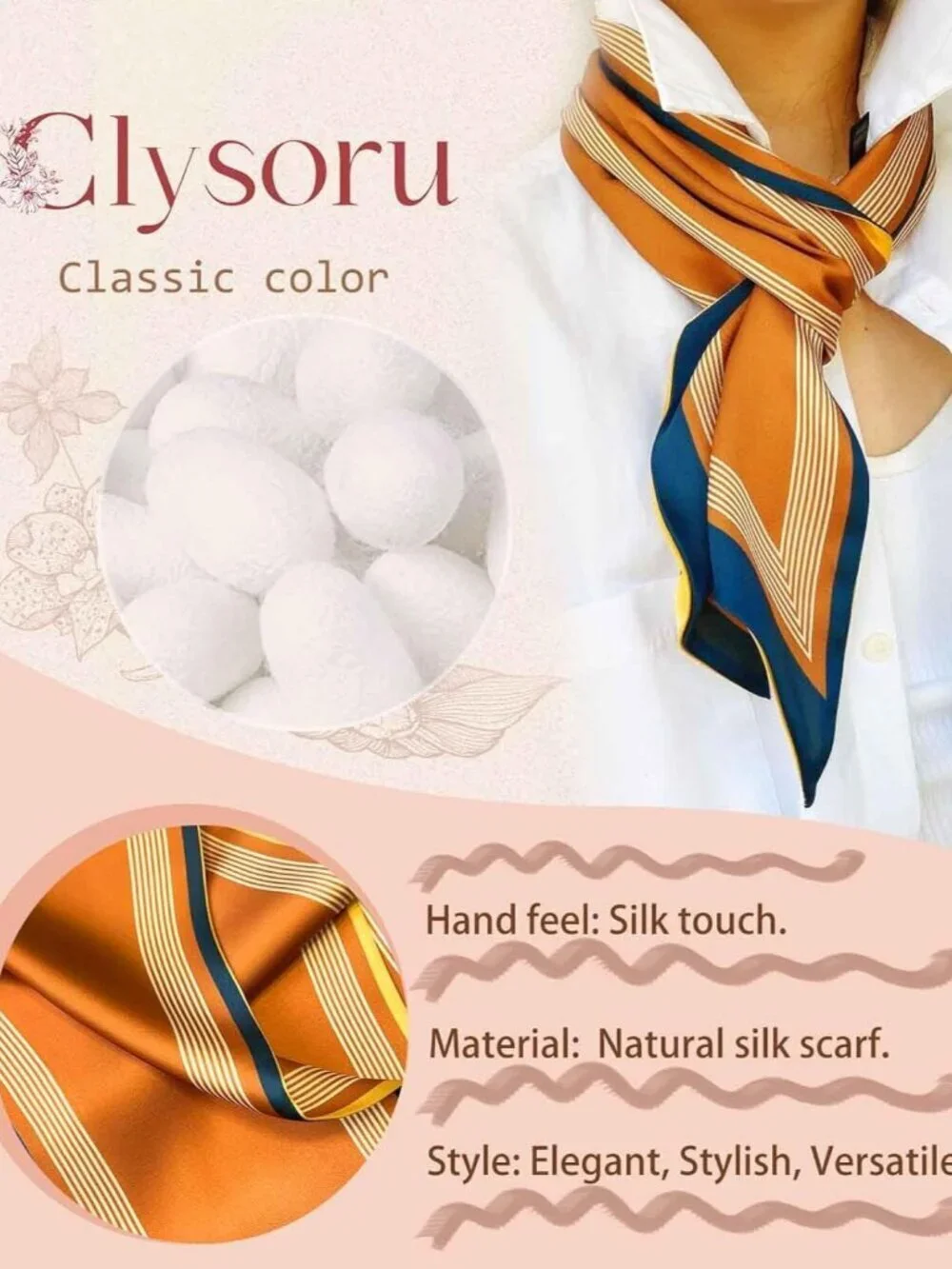 Women's Ginger White Vertical Fashion Elegant Oblique Angle Scarves Bag Scarfs